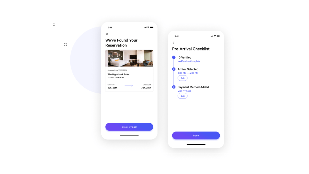 The MGM Resorts app pre-arrival checklist.